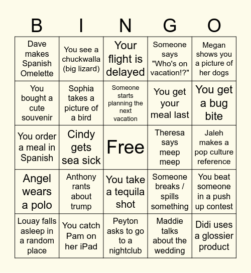Palmilla Social Club Bingo Card