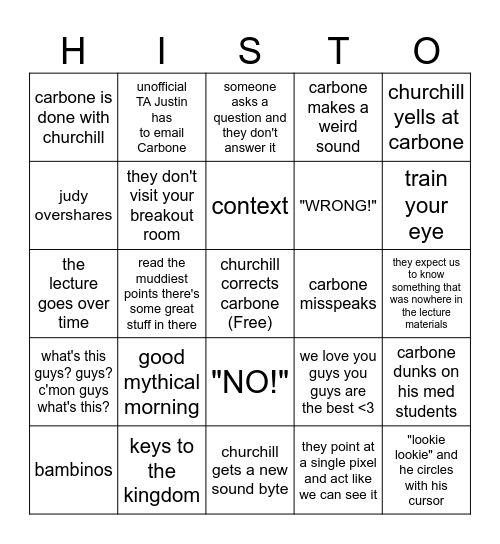HISTO Bingo Card