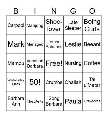Barbara's 50th B-day Bingo Card