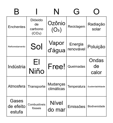 Mudanças Climáticas Bingo Card