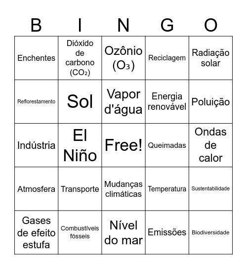 Mudanças Climáticas Bingo Card