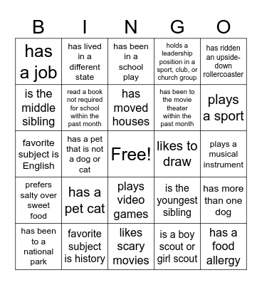 Get to Know You Bingo Card