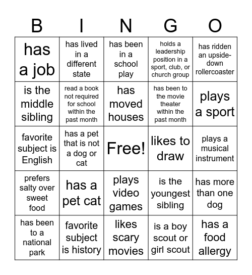 Get to Know You Bingo Card
