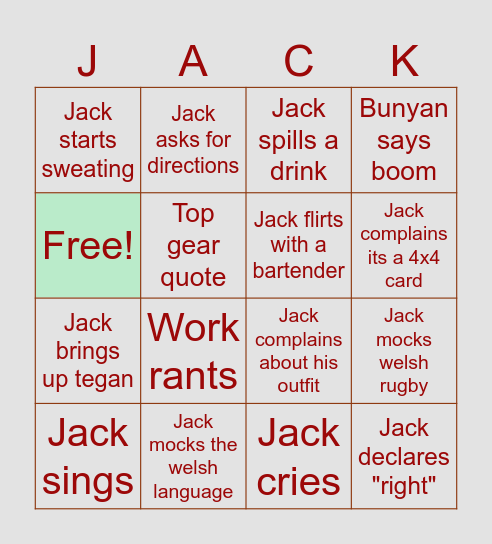 JACKS STAG Bingo Card