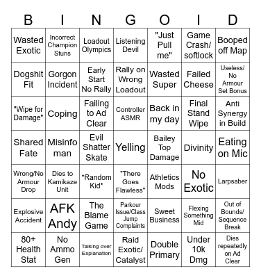 Raid Night 3 Bingo Card