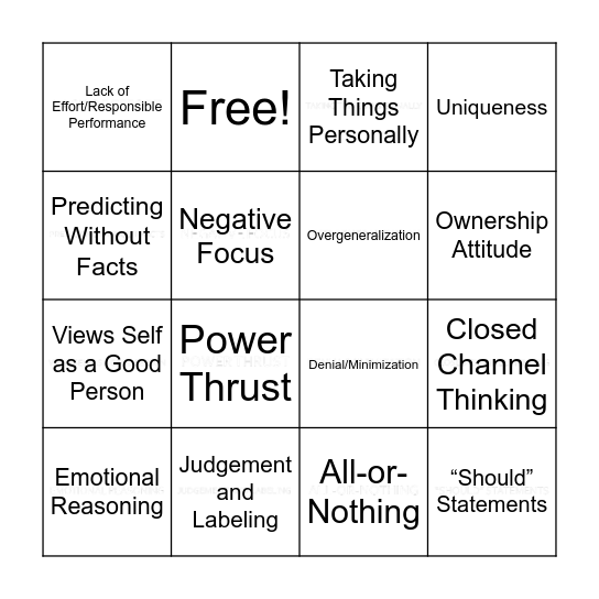 Thinking Errors Bingo Card