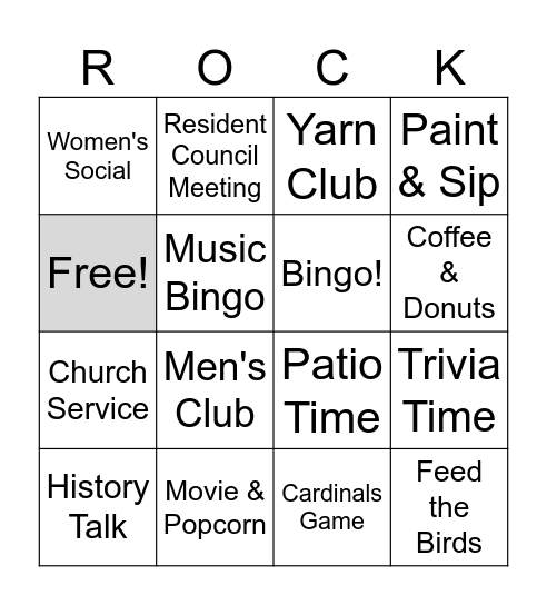 Ellisville Activities Bingo Card