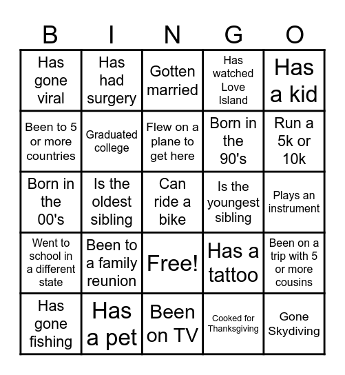 Cousins Trip Bingo 2026 Bingo Card