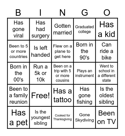 Cousins Trip Bingo 2026 Bingo Card