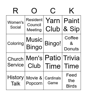 Ellisville Activities Bingo Card