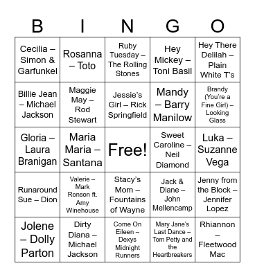One Name Wonders Bingo Card