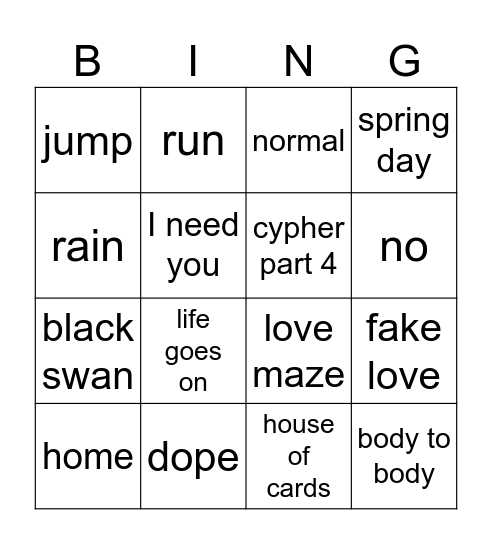 Untitled Bingo Card