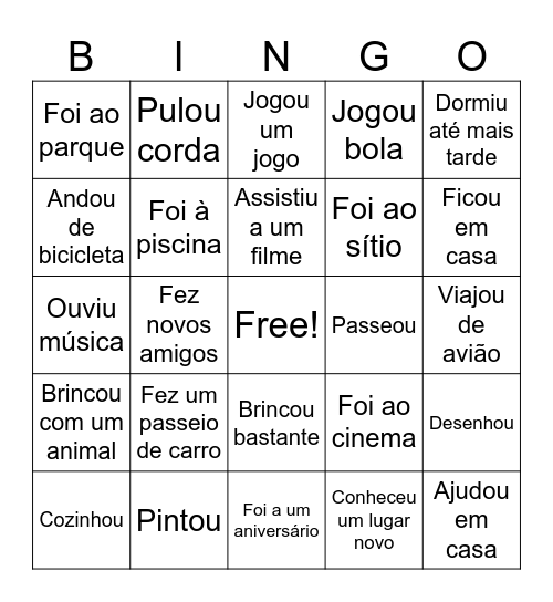 Bingo de férias Bingo Card