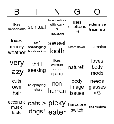 eve likeness bingo Card