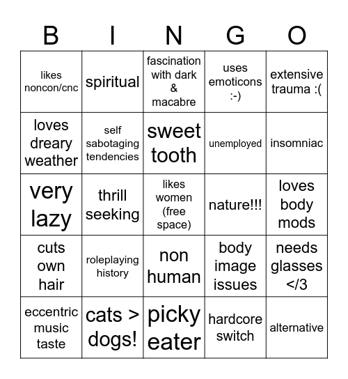 eve likeness bingo Card