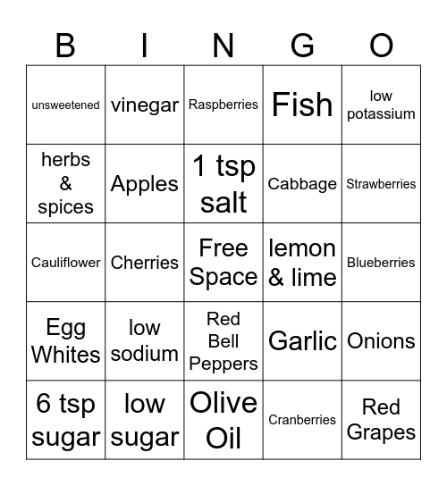 KFO's Kidney Health Bingo! Bingo Card