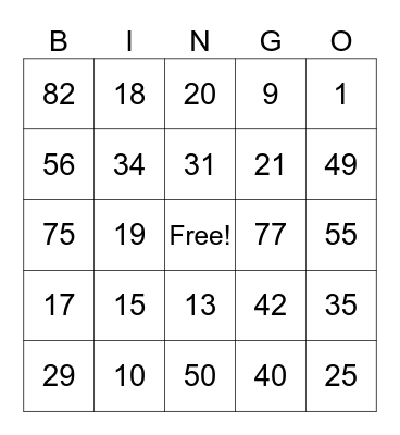Untitled Bingo Card
