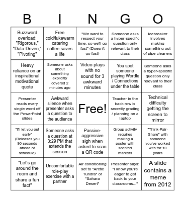 Start of the Year Teacher Bingo Card