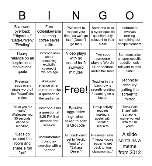 Start of the Year Teacher Bingo Card