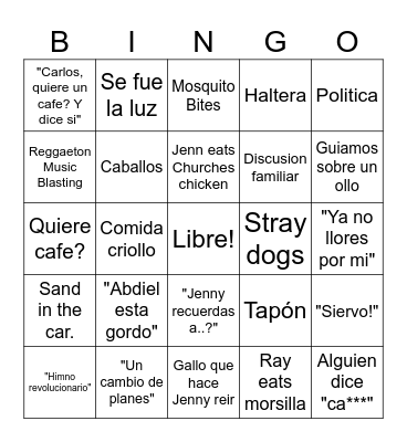 Vacation BINGO Card