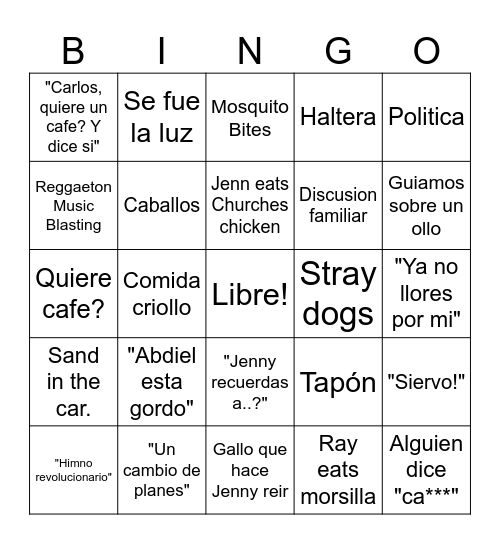 Vacation BINGO Card