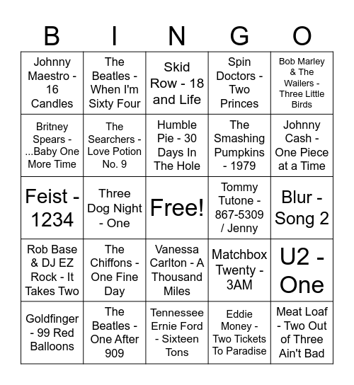 And a One and a Two- Double Bingo Card