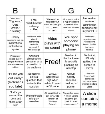 Start of the Year Teacher Bingo Card