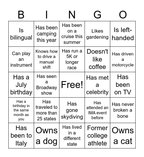 Meet & Greet Bingo Card