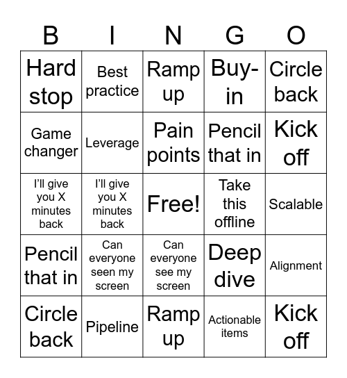Corporate Buzzword Bingo Card