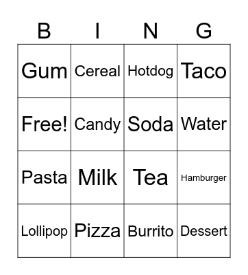 Foods Bingo Card