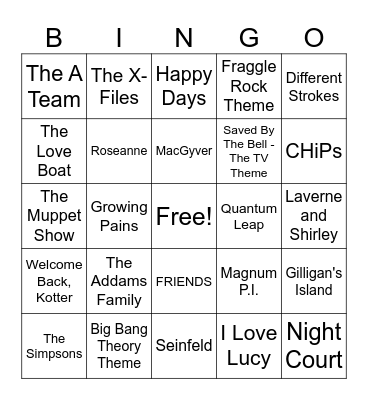 TV Themes -Double Bingo Card