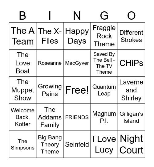 TV Themes -Double Bingo Card