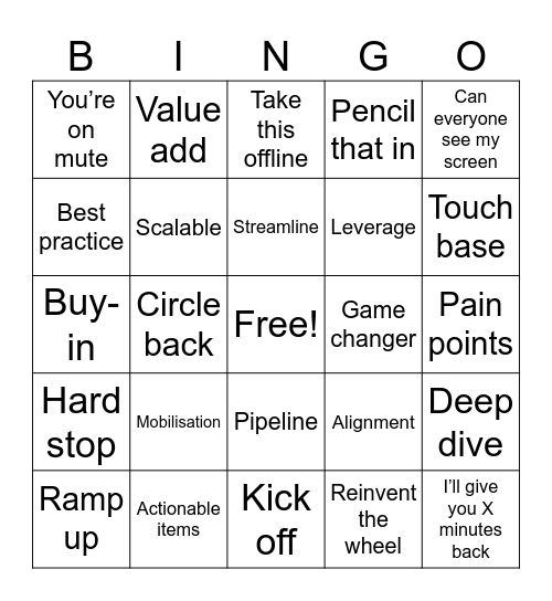 Corporate Bingo Card