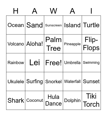 Hawaii Bingo! Bingo Card