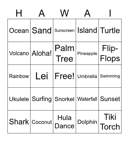 Hawaii Bingo! Bingo Card