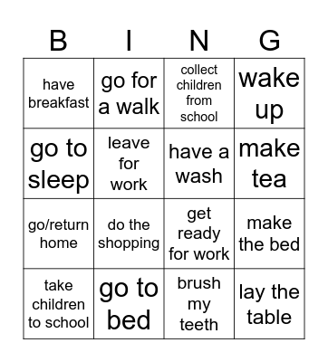 Daily Routine Bingo Card