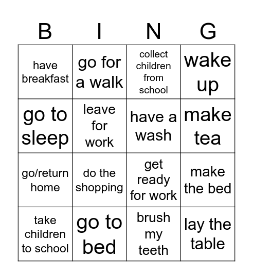 Daily Routine Bingo Card