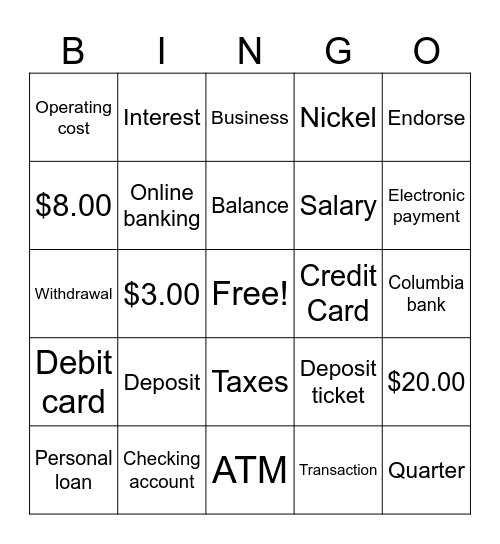 JA Biztown Summer Camp Bingo Card