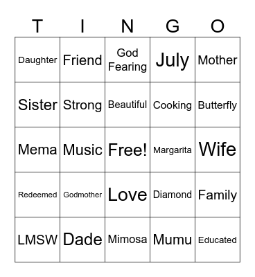 MUMU'S, MIMOSA'S & MARGARITA'S Bingo Card