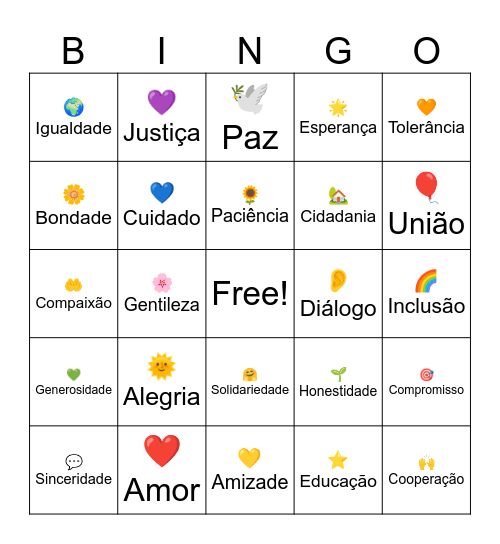 Bingo DOS VALORES Bingo Card