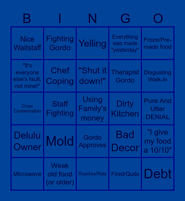 Kitchen Nightmares Bingo Card