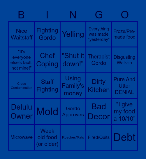 Kitchen Nightmares Bingo Card
