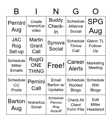Last Week of July BINGO Card