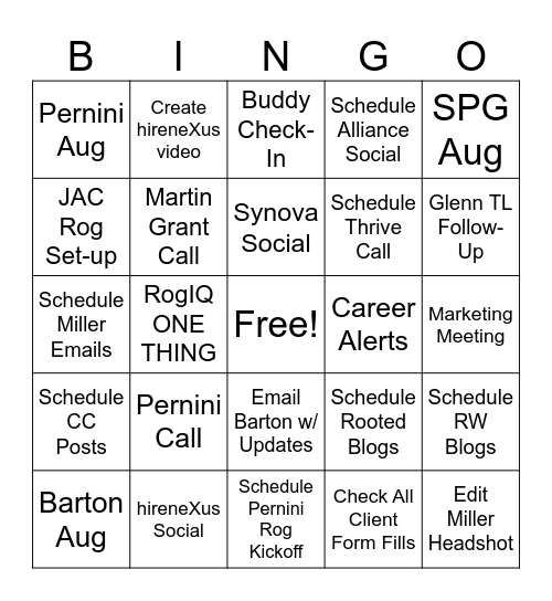 Last Week of July BINGO Card