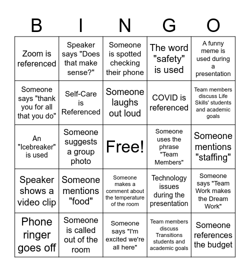 Programming Retreat Bingo! Bingo Card