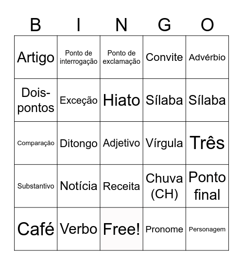 Bingo de Português - 6º ano Bingo Card