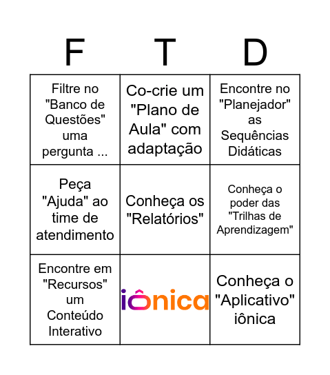 Tour iônica - Ensino Fundamental Bingo Card