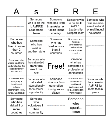 AsPIRE Members Only Bingo Card