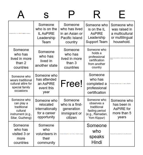 AsPIRE Members Only Bingo Card