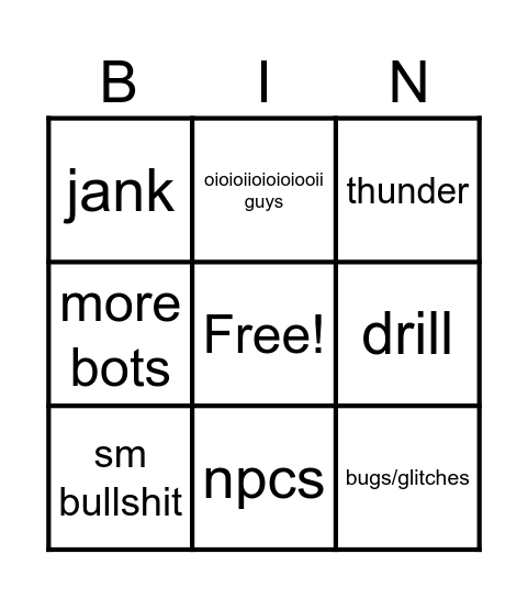 DRILLING THUNDER!!!!!!!!!!!!!!!!!!!!!!!!!!! Bingo Card